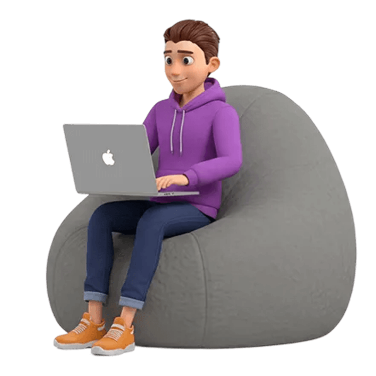 Happy customer working on laptop