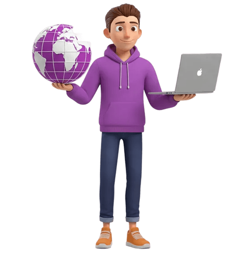 Happy customer working on laptop